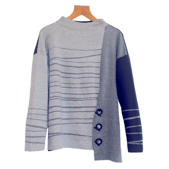 Nic+Zoe Toggle-Trimmed Asymmetric Color-Blocked Sweater - Picture 2 of 14